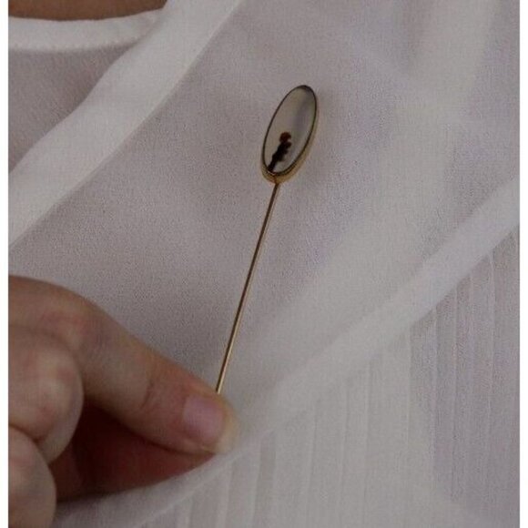 10k Yellow Gold Antique Moss Agate Stick Pin Hat Pin - Picture 5 of 8